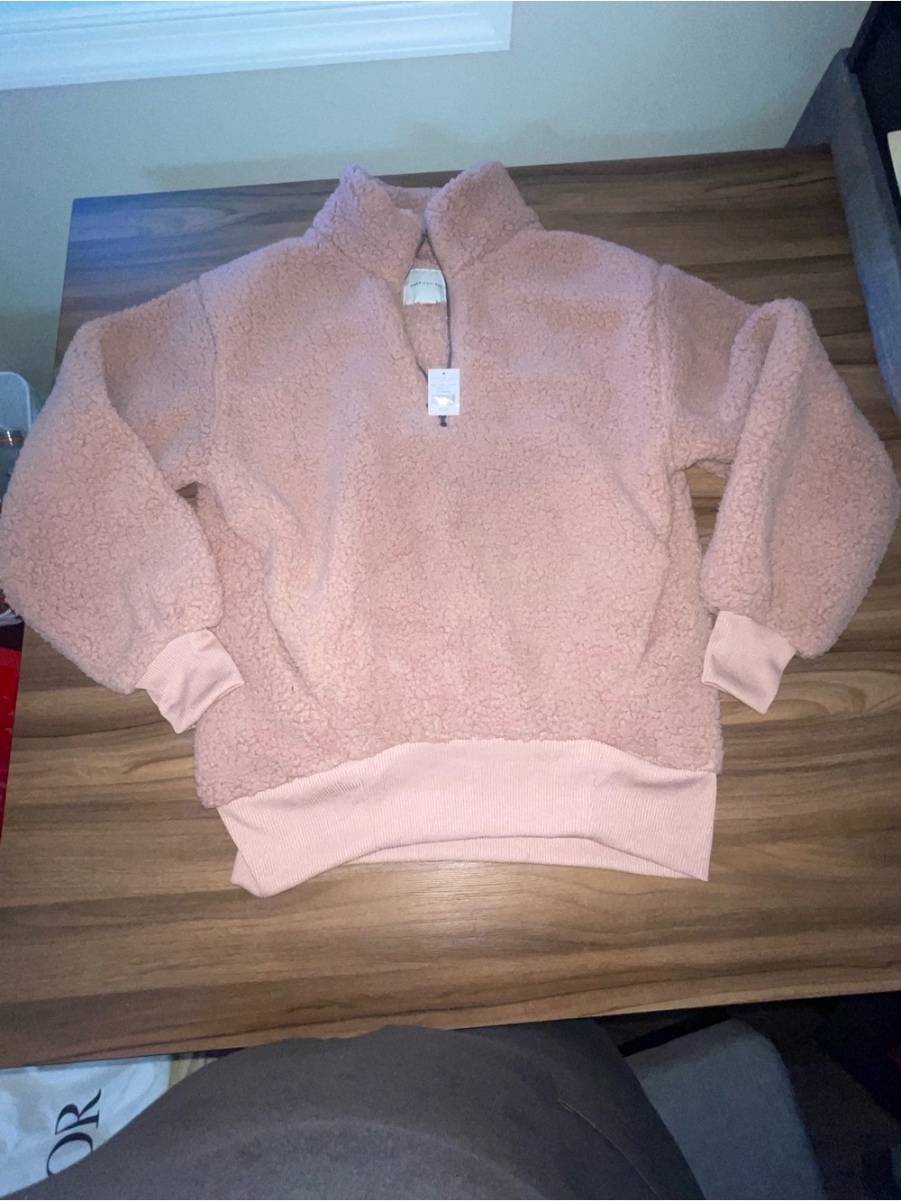 NWT American Eagle Outfitters Plush Sherpa Half-Zip Jacket - Blush XS